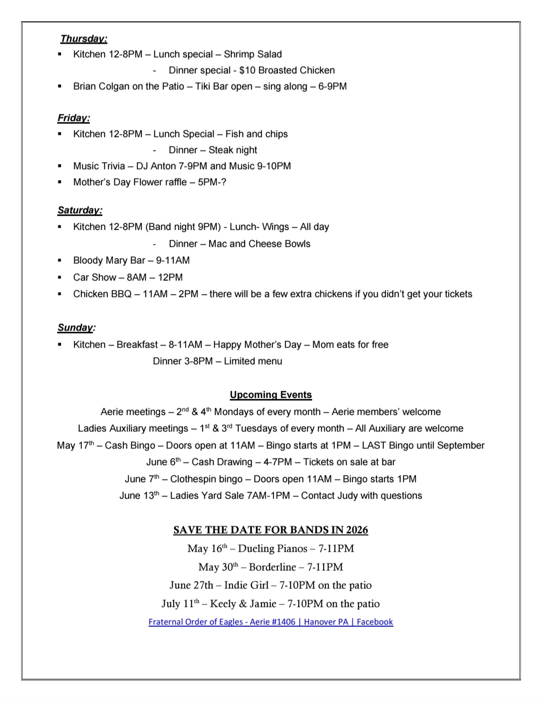 eagles newsletter 050626